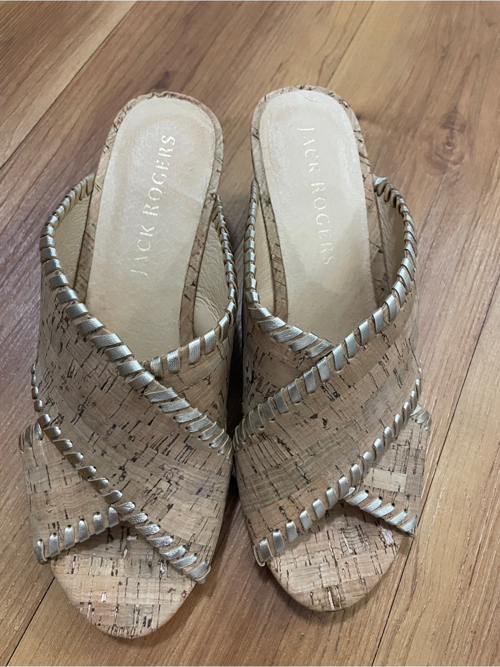 Jack Rogers Natural Cork Slide Mules with Braided Trim